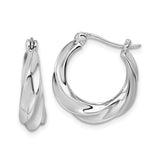 Sterling Silver Twisted Hoop Earrings with Sculpted Braid Design, Rhodium Plated Finish
