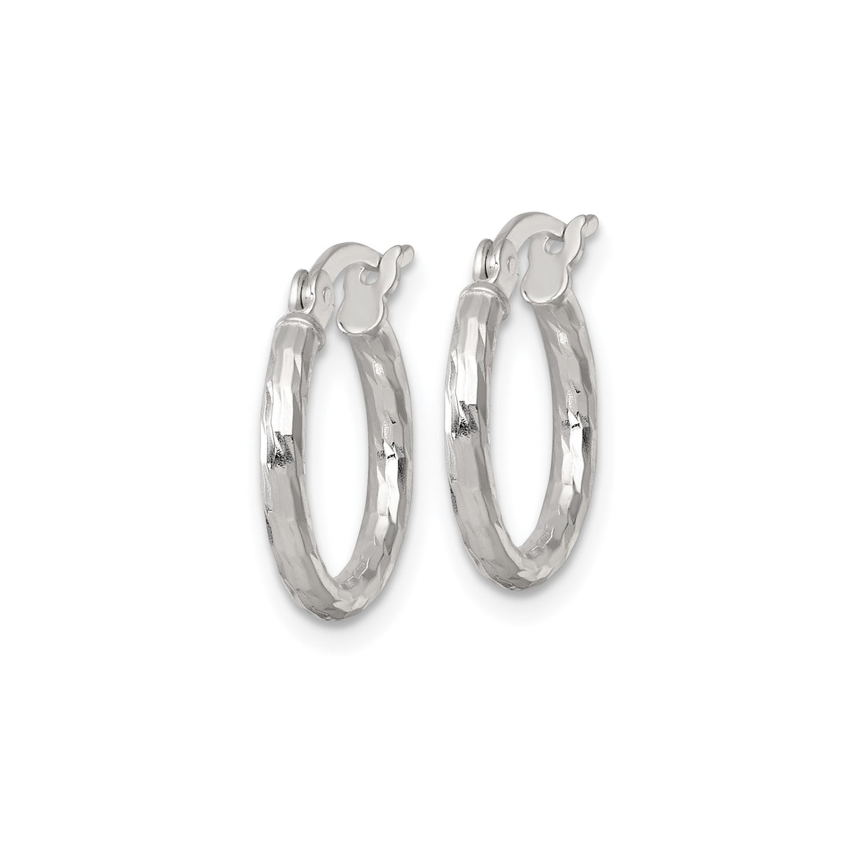Sterling Silver Hoop Earrings, Hammered Textured Finish with Latch-Back Closure, Lightweight Design