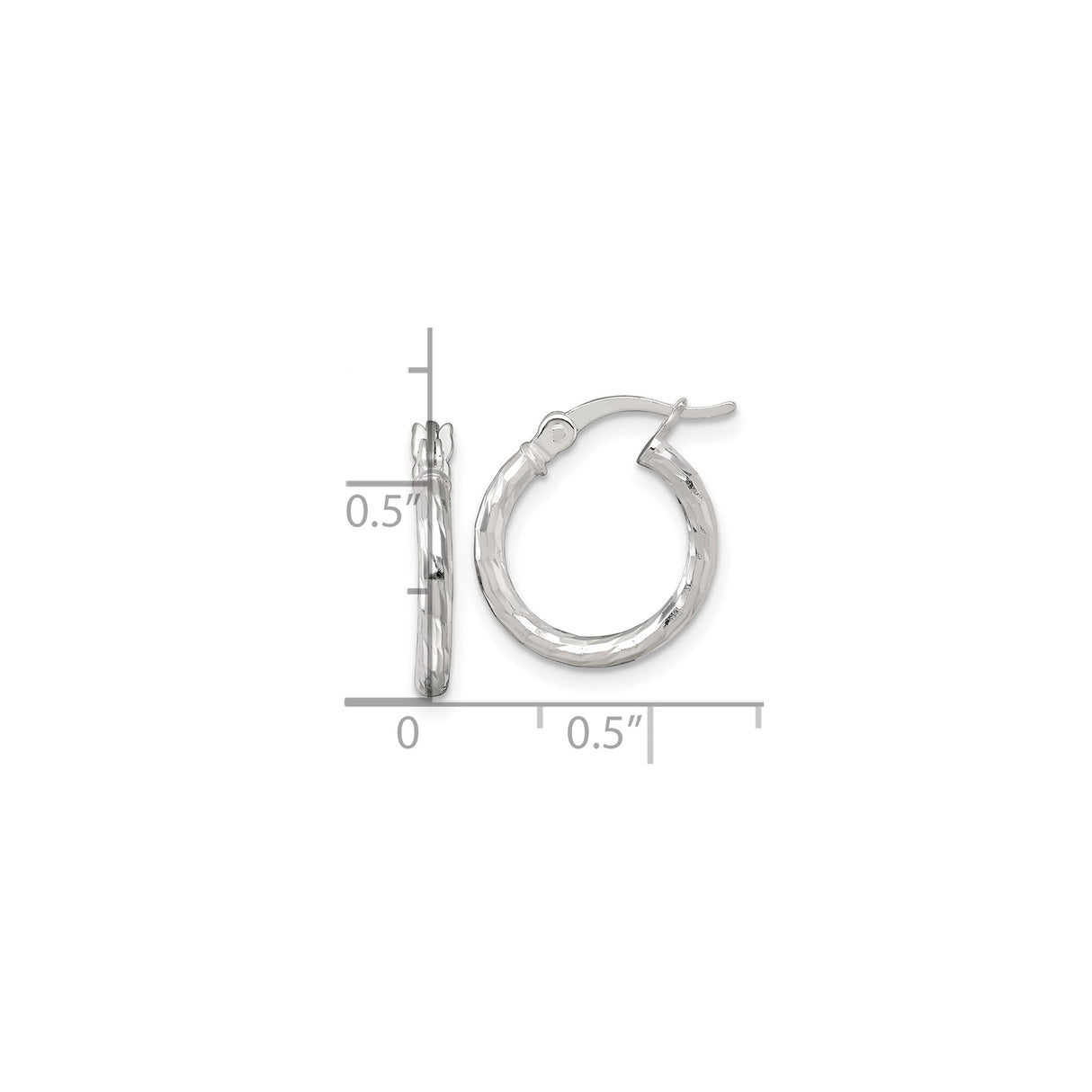 Sterling Silver Hoop Earrings, Hammered Textured Finish with Latch-Back Closure, Lightweight Design