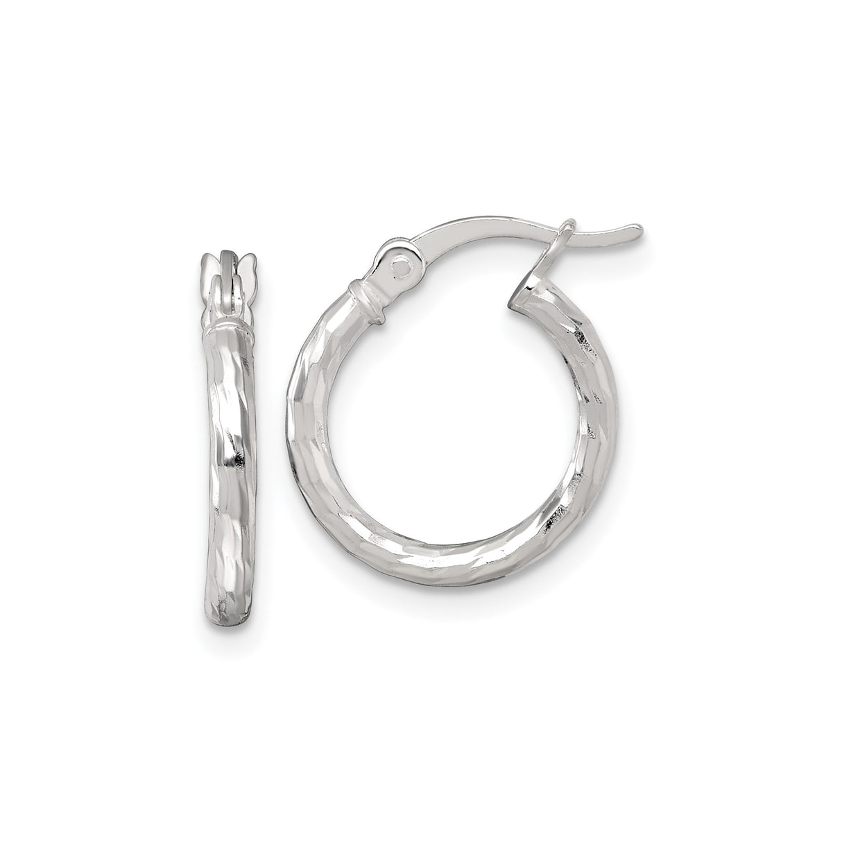 Sterling Silver Hoop Earrings, Hammered Textured Finish with Latch-Back Closure, Lightweight Design