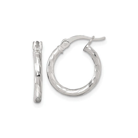 Sterling Silver Hoop Earrings, Hammered Textured Finish with Latch-Back Closure, Lightweight Design