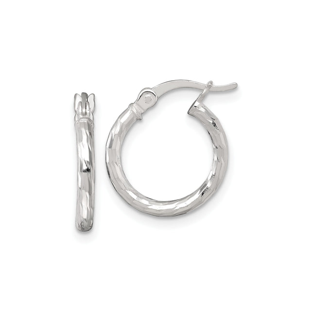 Sterling Silver Hoop Earrings, Hammered Textured Finish with Latch-Back Closure, Lightweight Design