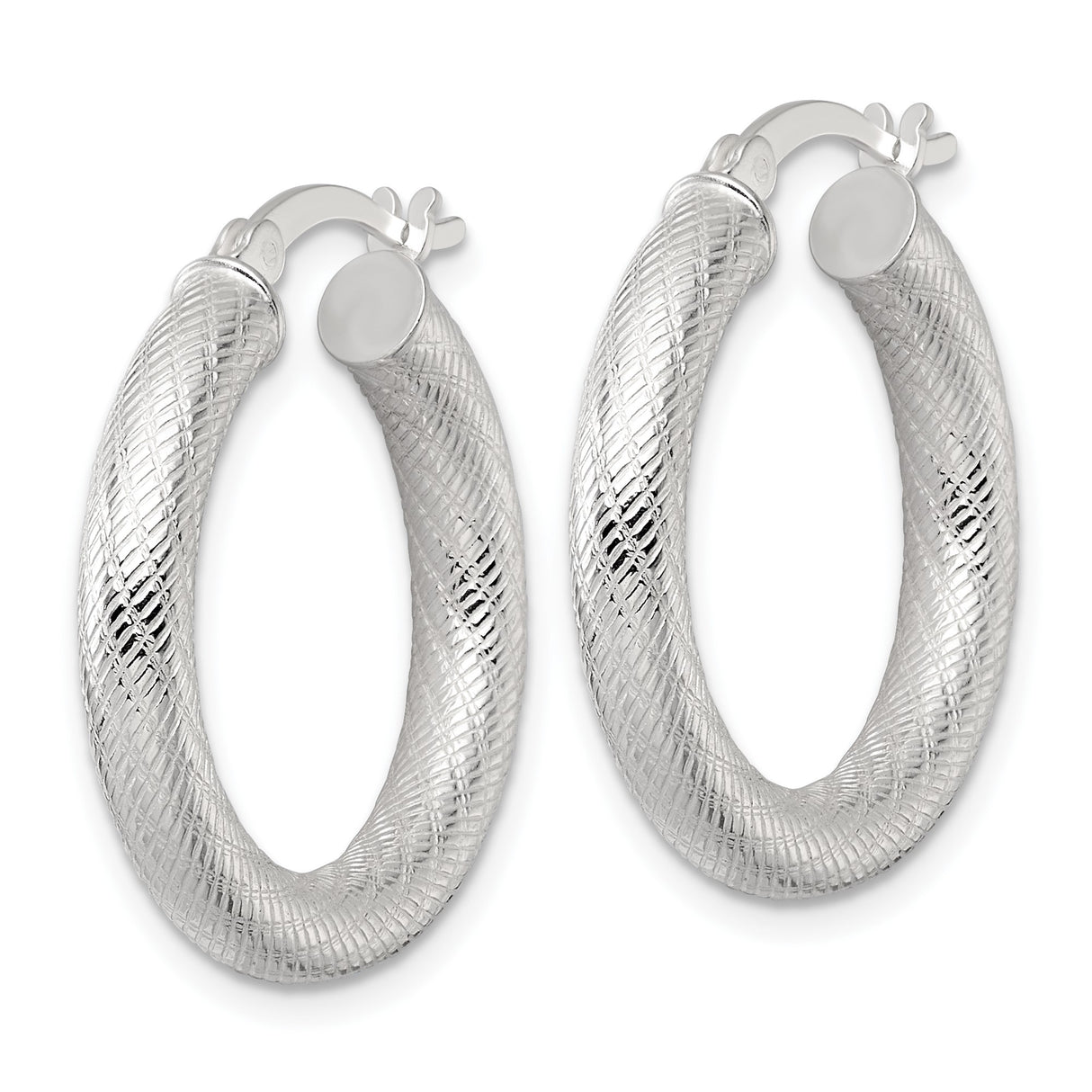Sterling Silver Hoop Earrings with Wide Domed Crisscross Etched Design for Women