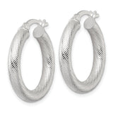 Sterling Silver Hoop Earrings with Wide Domed Crisscross Etched Design for Women
