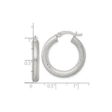 Sterling Silver Hoop Earrings with Wide Domed Crisscross Etched Design for Women