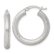 Sterling Silver Hoop Earrings with Wide Domed Crisscross Etched Design for Women