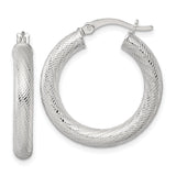 Sterling Silver Hoop Earrings with Wide Domed Crisscross Etched Design for Women