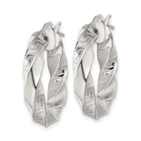 Sterling Silver Twisted Hoop Earrings with Textured High Polish Finish, Lightweight Modern Design