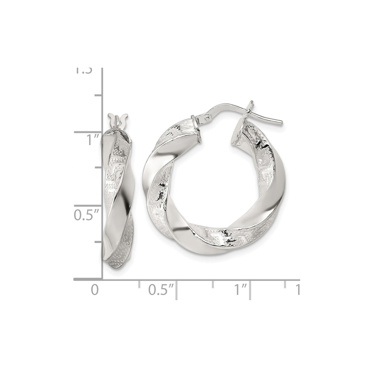 Sterling Silver Twisted Hoop Earrings with Textured High Polish Finish, Lightweight Modern Design