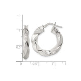 Sterling Silver Twisted Hoop Earrings with Textured High Polish Finish, Lightweight Modern Design