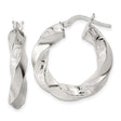 Sterling Silver Twisted Hoop Earrings with Textured High Polish Finish, Lightweight Modern Design