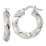 Sterling Silver Twisted Hoop Earrings with Textured High Polish Finish, Lightweight Modern Design