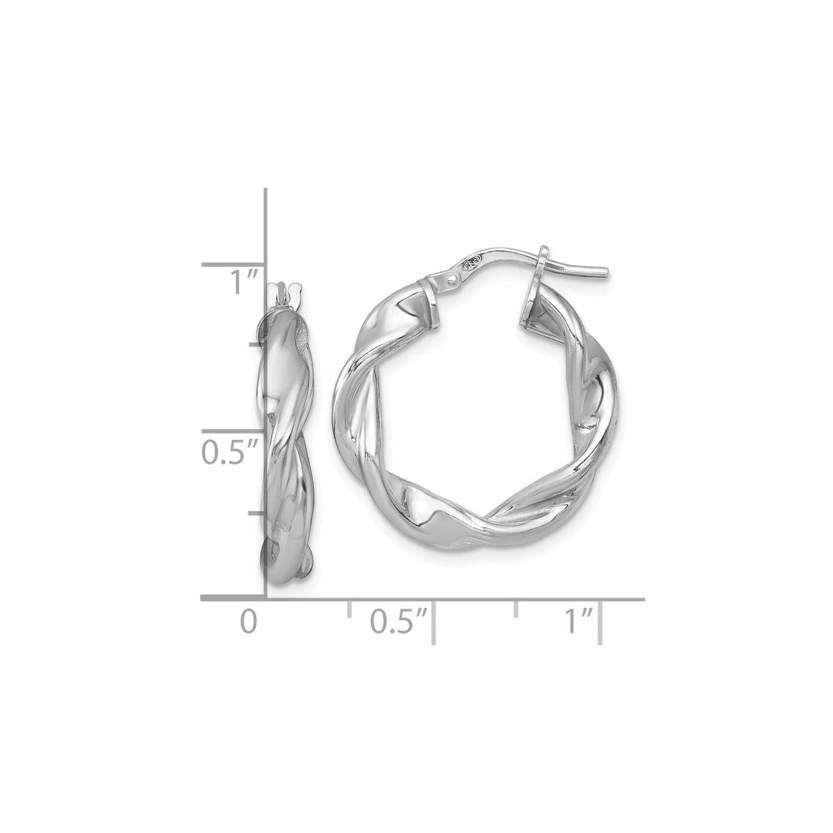 Sterling Silver Twisted Hoop Earrings, Rhodium Plated Braided Design, Polished Minimalist Style