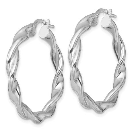Sterling Silver Twisted Hoop Earrings, Polished Rope Design, Lightweight Medium Hoops for Women