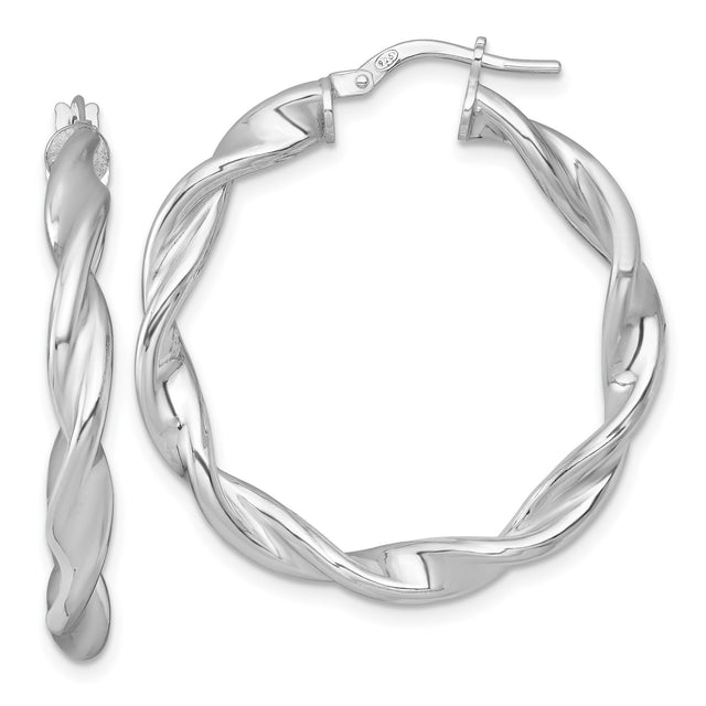 Sterling Silver Twisted Hoop Earrings, Polished Rope Design, Lightweight Medium Hoops for Women