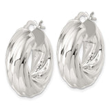 Sterling Silver Twisted Hoop Earrings, Chunky Ribbed Design, High Polish Finish