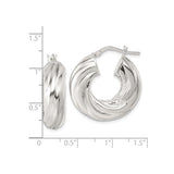 Sterling Silver Twisted Hoop Earrings, Chunky Ribbed Design, High Polish Finish