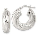 Sterling Silver Twisted Hoop Earrings, Chunky Ribbed Design, High Polish Finish