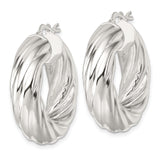 Sterling Silver Hoop Earrings with Twisted Rope Design and High Polish Finish