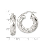 Sterling Silver Hoop Earrings with Twisted Rope Design and High Polish Finish