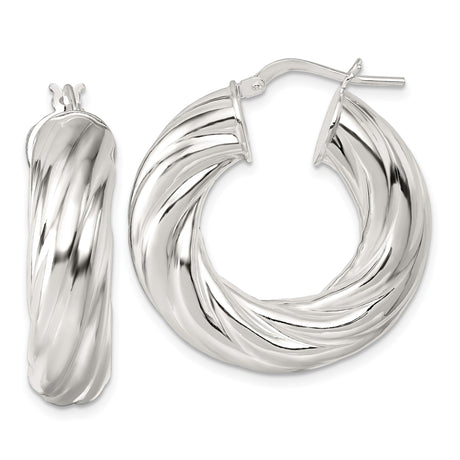 Sterling Silver Hoop Earrings with Twisted Rope Design and High Polish Finish