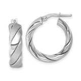 Sterling Silver Twisted Hoop Earrings, Polished and Satin Finish, Lightweight Braided Round Hoops