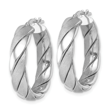 Sterling Silver Twisted Hoop Earrings with Satin and Polished Dual Finish for Women