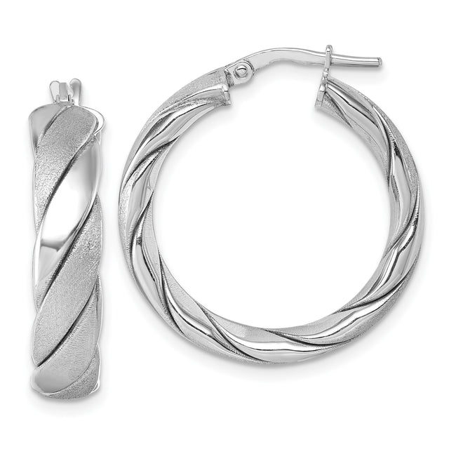 Sterling Silver Twisted Hoop Earrings with Satin and Polished Dual Finish for Women