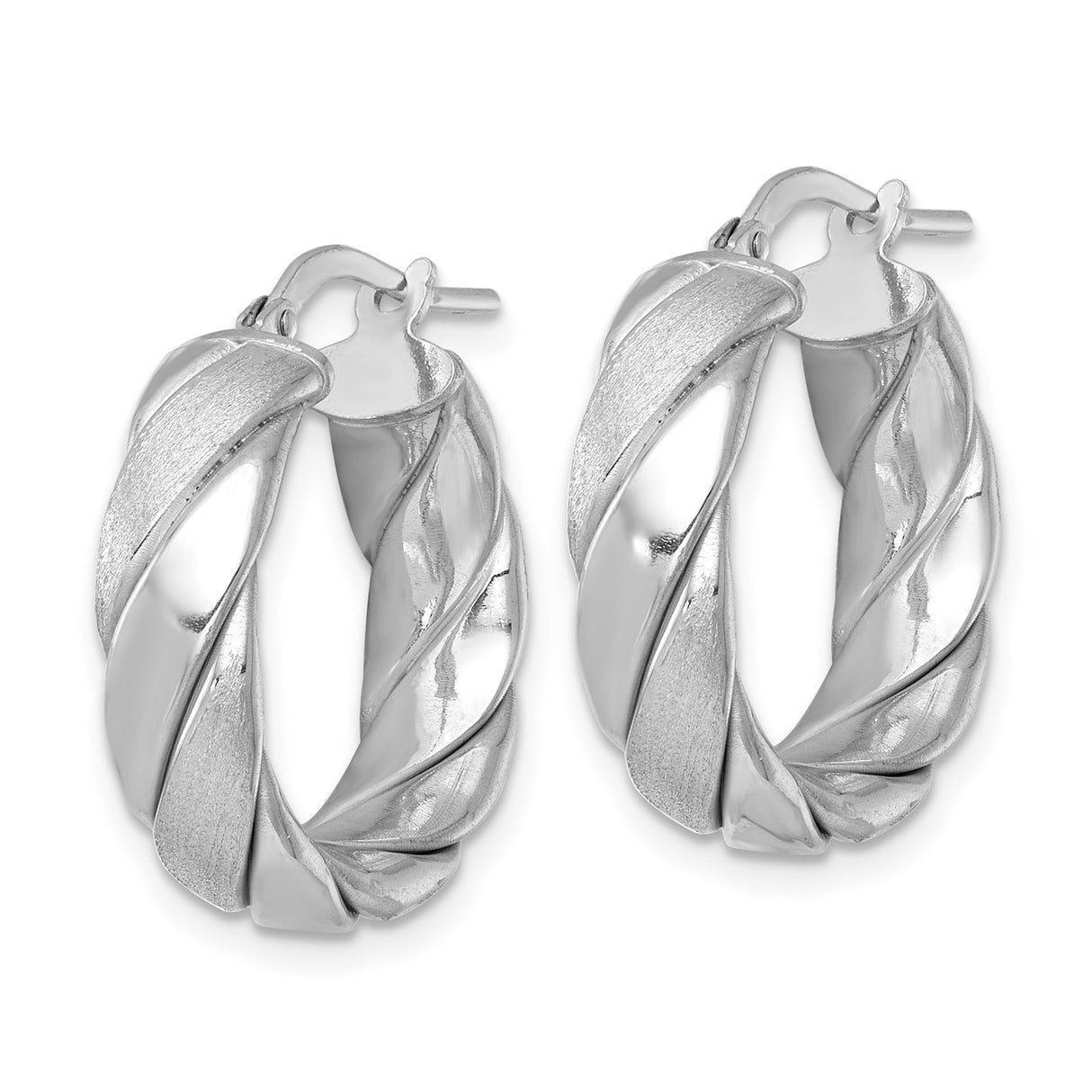 Sterling Silver Twisted Hoop Earrings with Swirl Design, Polished and Satin Finish