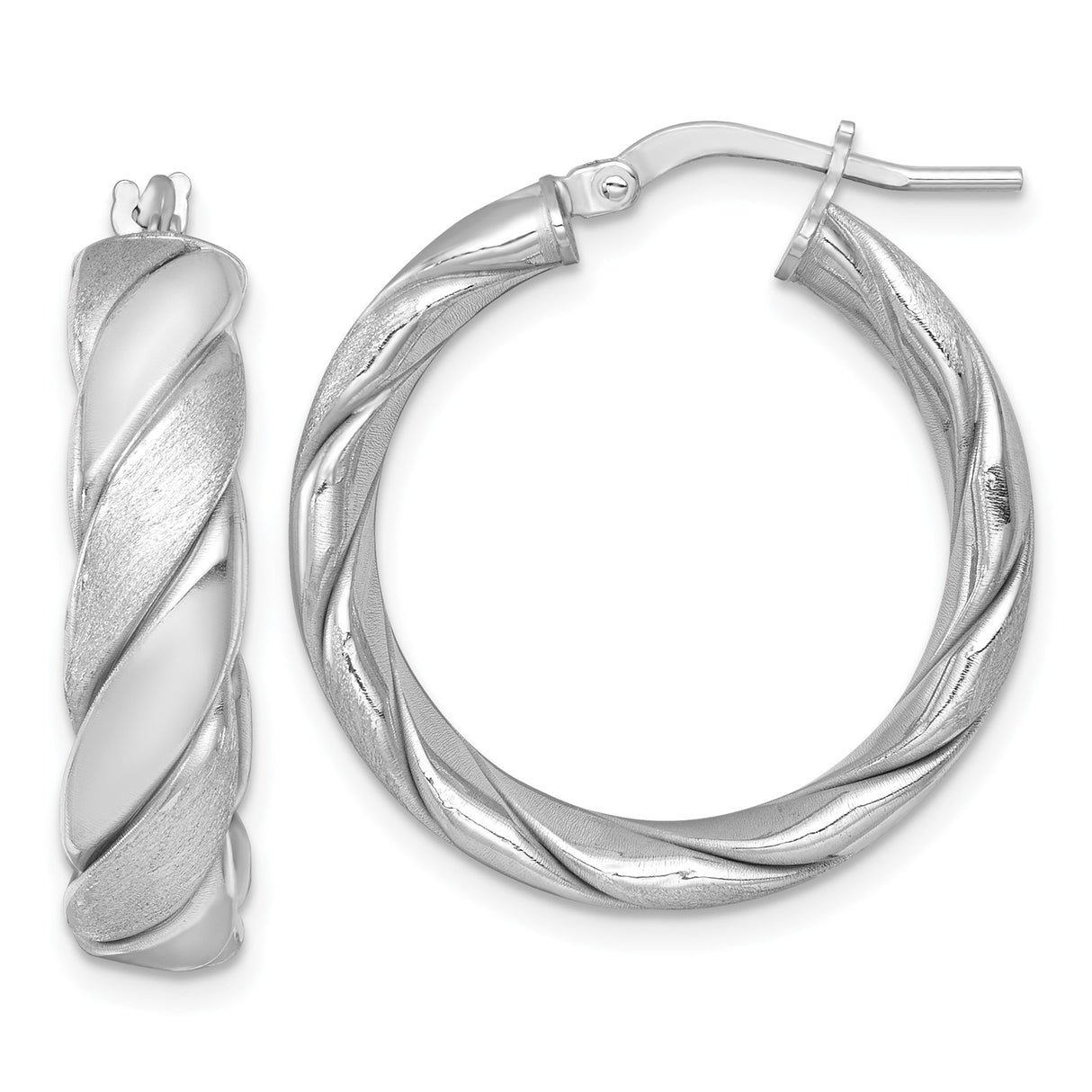 Sterling Silver Twisted Hoop Earrings with Swirl Design and Textured Matte Finish