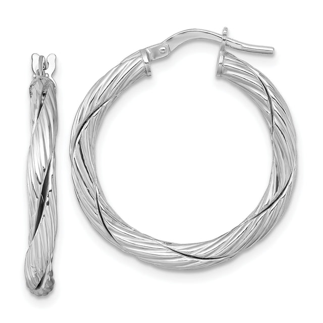 Sterling Silver Twisted Hoop Earrings with Polished Rope Design and Latch Back Closure