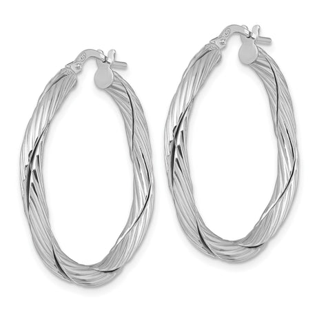 Sterling Silver Twisted Hoop Earrings with Polished Rope Design for Women