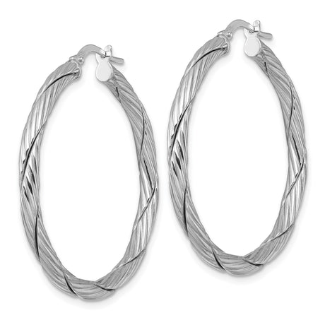 Sterling Silver Hoop Earrings, Twisted Rope Design with Polished Finish, Lightweight Medium Hoops