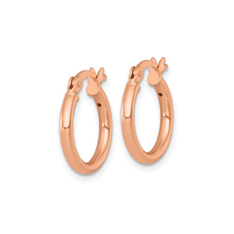 Sterling Silver Rose Gold Plated Hoop Earrings, Classic Round Tube with Snap Closure