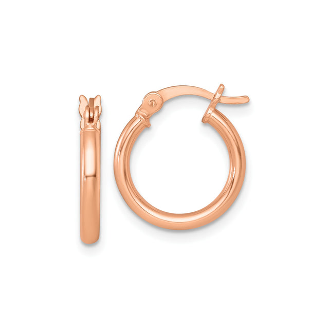 Sterling Silver Rose Gold Plated Hoop Earrings, Classic Round Tube with Snap Closure