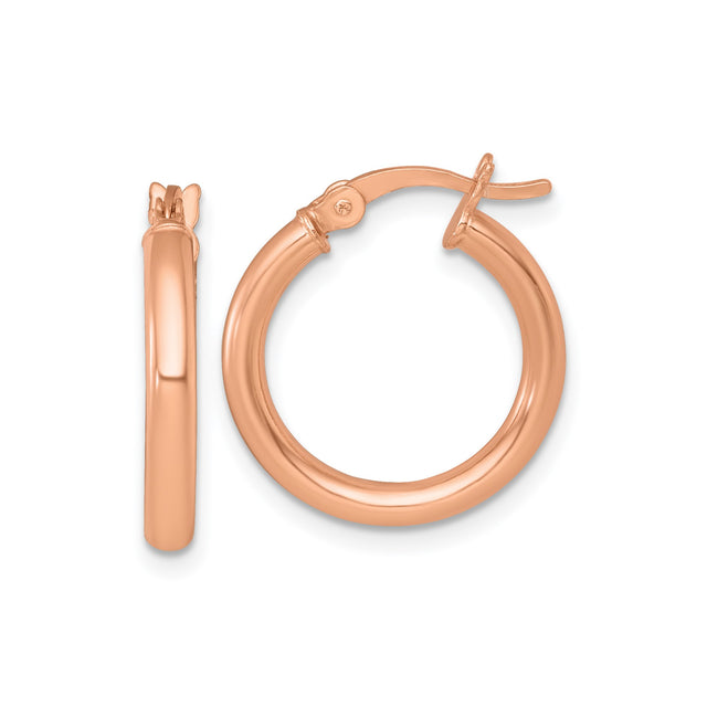 Sterling Silver Hoop Earrings, Rose Gold-Tone Round Tube Design, Lightweight and Modern Style