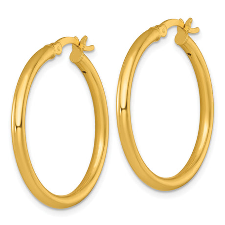 Sterling Silver Hoop Earrings, Polished Yellow Gold Plated Medium Round Tube Design for Women