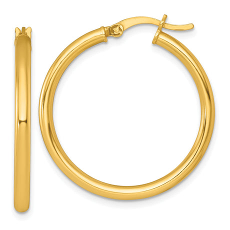 Sterling Silver Hoop Earrings, Polished Yellow Gold Plated Medium Round Tube Design for Women