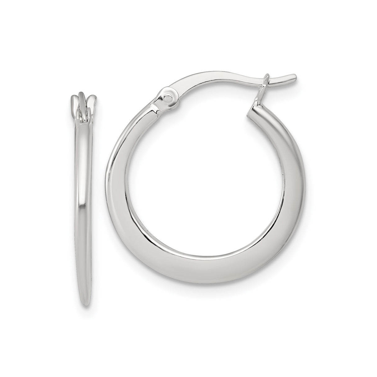Sterling Silver Hoop Earrings, Smooth Rounded Polished Tapered Design, Lightweight Comfort Fit