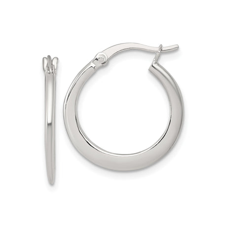 Sterling Silver Hoop Earrings, Smooth Rounded Polished Tapered Design, Lightweight Comfort Fit