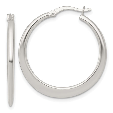 Sterling Silver Hoop Earrings, Classic Round Polished Design, Smooth Shiny Finish, Lightweight Style