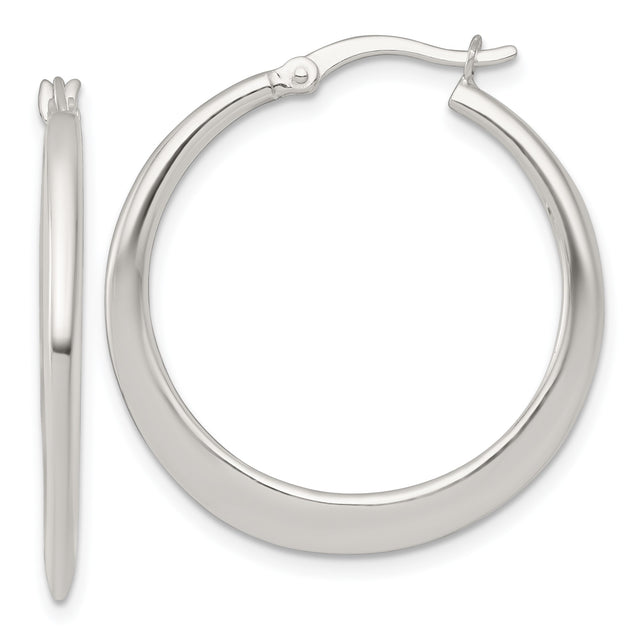Sterling Silver Hoop Earrings, Classic Round Polished Design, Smooth Shiny Finish, Lightweight Style