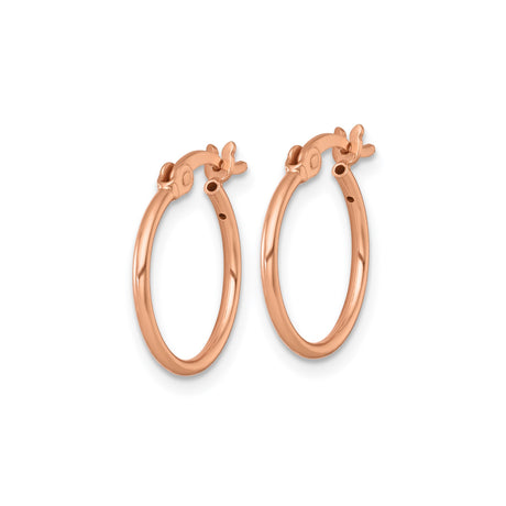 Sterling Silver Rose Gold Plated Hoop Earrings, Small Round Tube, Latch Back Closure