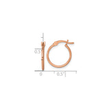 Sterling Silver Rose Gold Plated Hoop Earrings, Small Round Tube, Latch Back Closure
