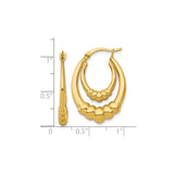 Sterling Silver Hoop Earrings, Gold Plated Dangle Hoops with Scalloped Textured Oval Design, Boho Style