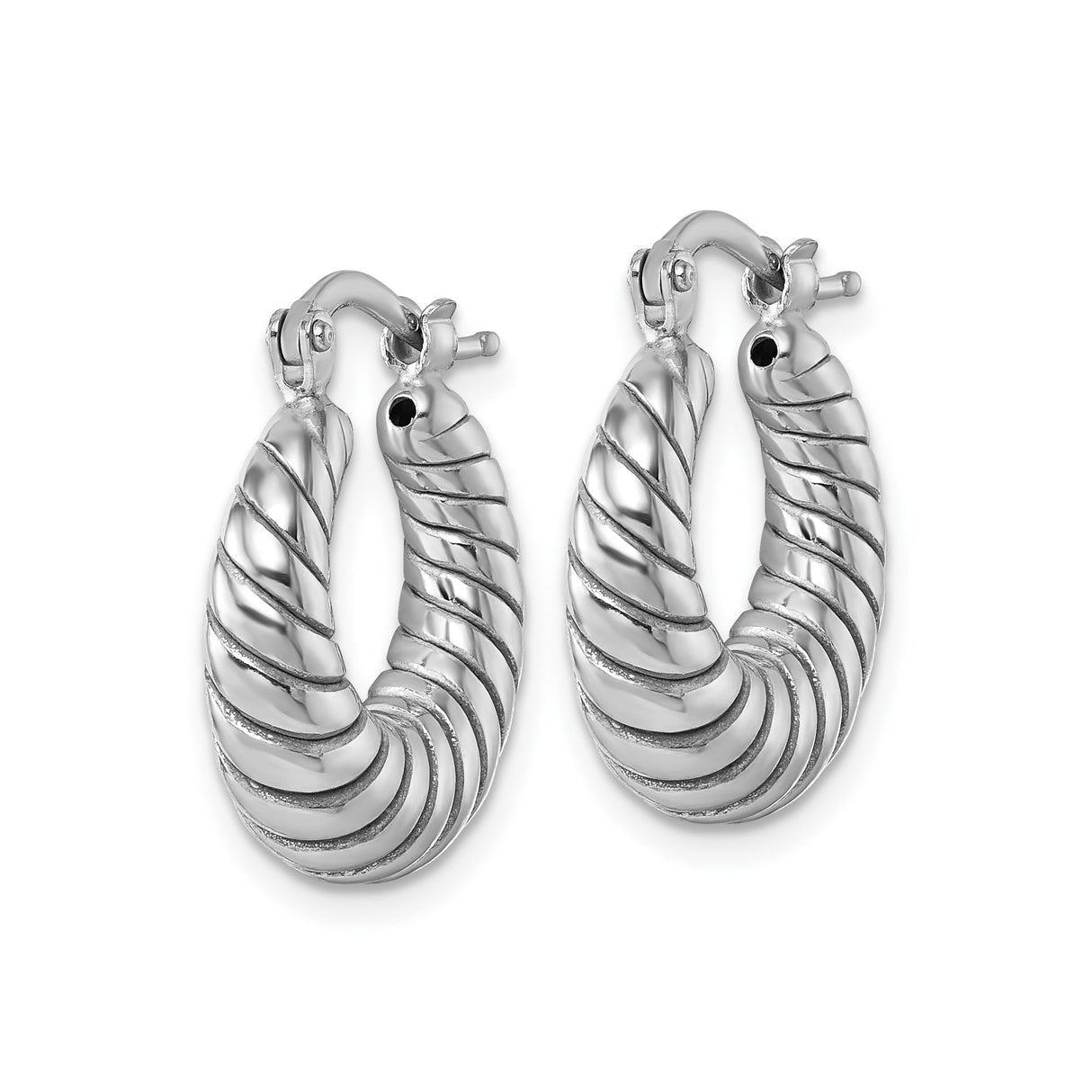 Sterling Silver Twisted Hoop Earrings with Ribbed Texture and Rope Design, Medium Size