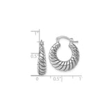 Sterling Silver Twisted Hoop Earrings with Ribbed Texture and Rope Design, Medium Size