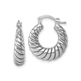 Sterling Silver Twisted Hoop Earrings with Ribbed Texture and Rope Design, Medium Size