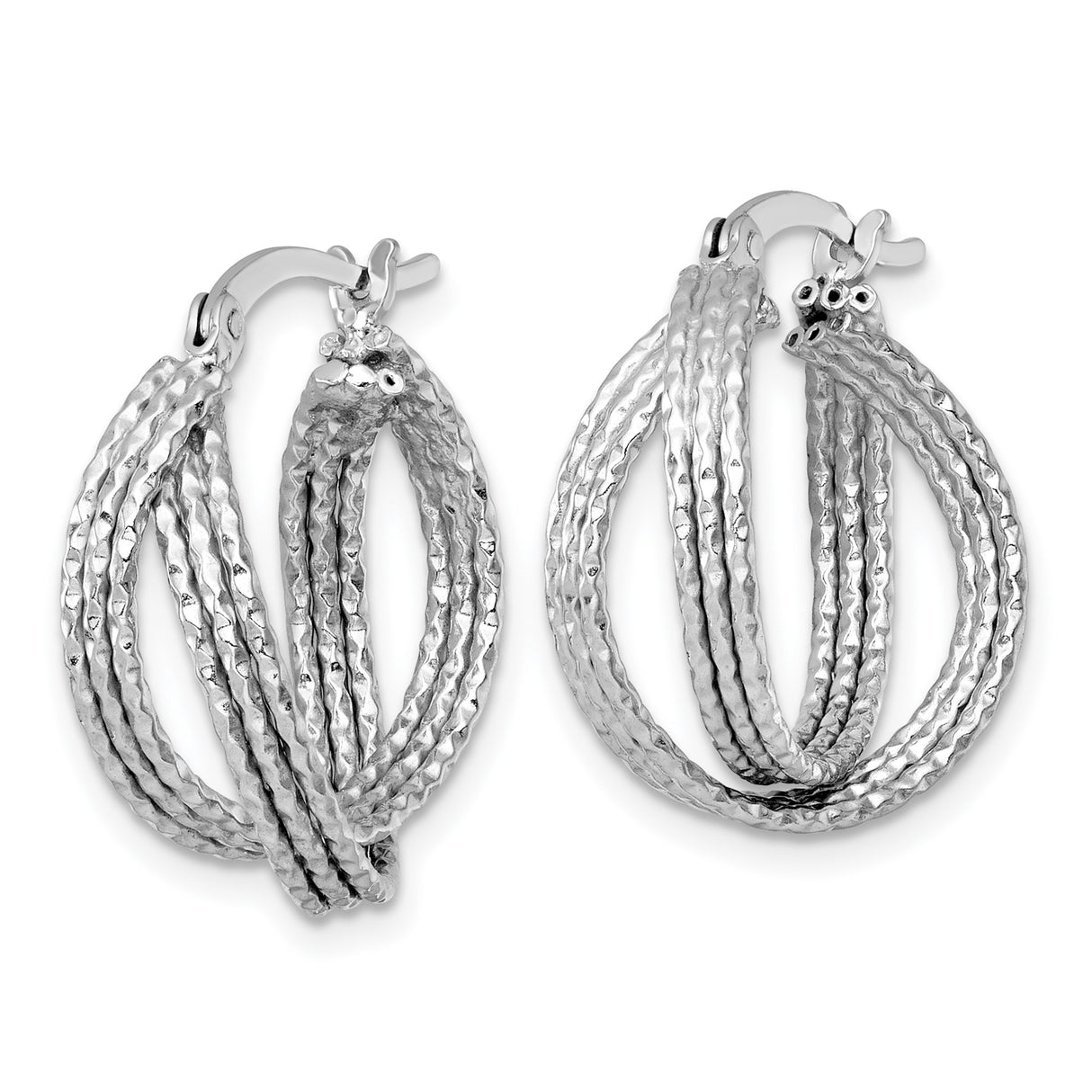 Sterling Silver Twisted Hoop Earrings with Diamond-Cut Finish and Crisscross Design