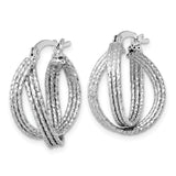 Sterling Silver Twisted Hoop Earrings with Diamond-Cut Finish and Crisscross Design